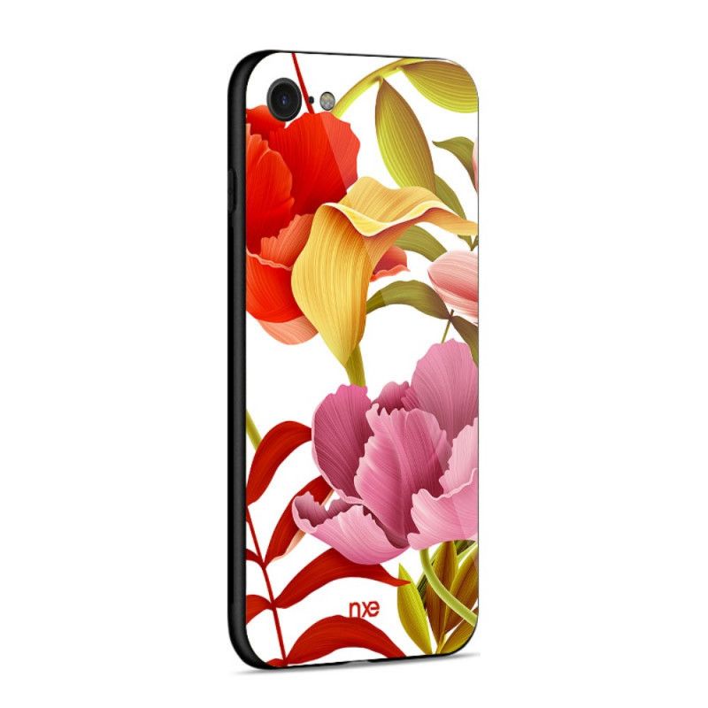 Hoesje voor iPhone 7 / 8 / SE 2 Groen Wit Glas En Siliconen Bloemen Nxed