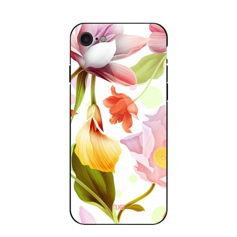 Hoesje voor iPhone 7 / 8 / SE 2 Groen Wit Glas En Siliconen Bloemen Nxed