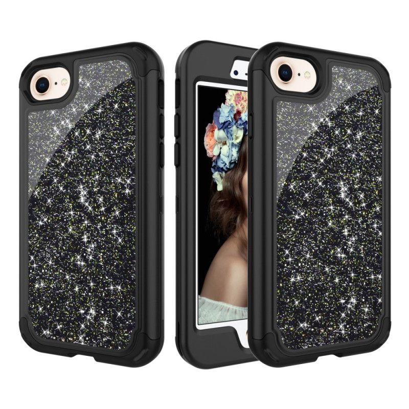 Hoesje voor iPhone 7 / 8 / SE 2 Paars Zwart Afneembare Super Glitter