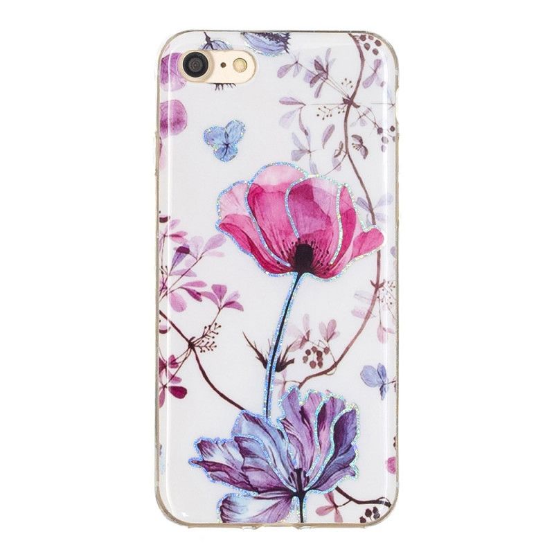 Hoesje voor iPhone 7 / 8 / SE 2 Roze Wit Glitter Design Bloemen