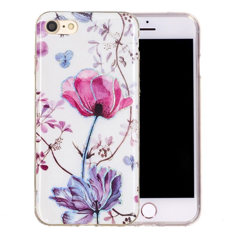 Hoesje voor iPhone 7 / 8 / SE 2 Roze Wit Glitter Design Bloemen