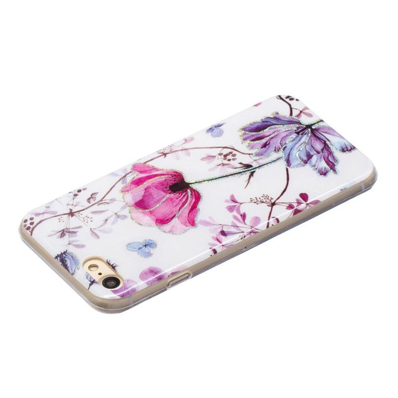 Hoesje voor iPhone 7 / 8 / SE 2 Roze Wit Glitter Design Bloemen