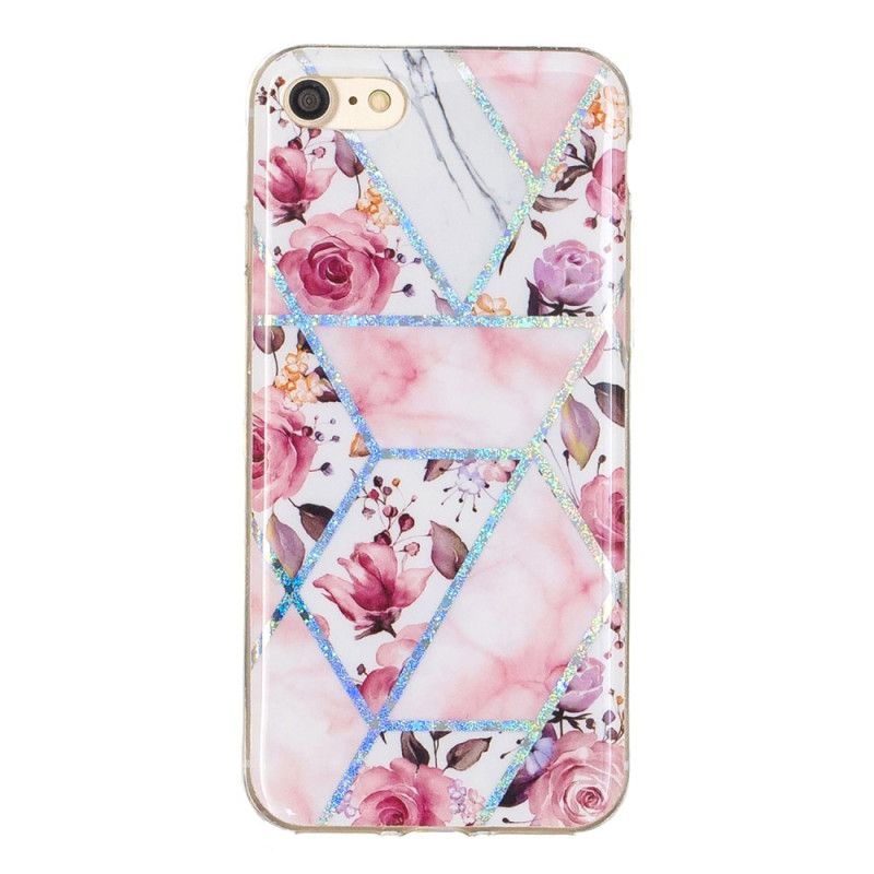 Hoesje voor iPhone 7 / 8 / SE 2 Roze Wit Glitter Design Bloemen