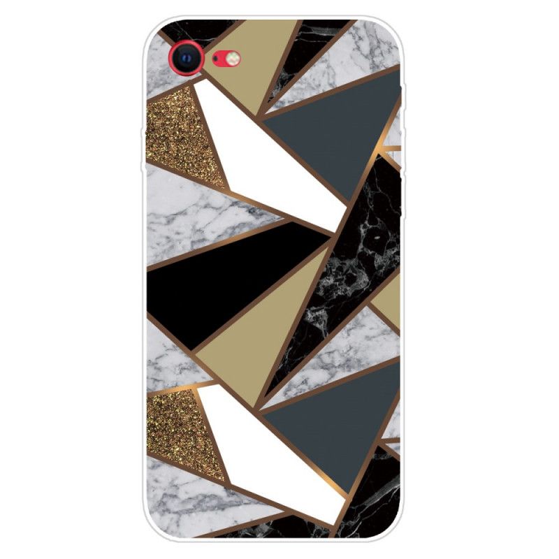 Hoesje voor iPhone 7 / 8 / SE 2 Wit Zwart Geometrisch Marmer