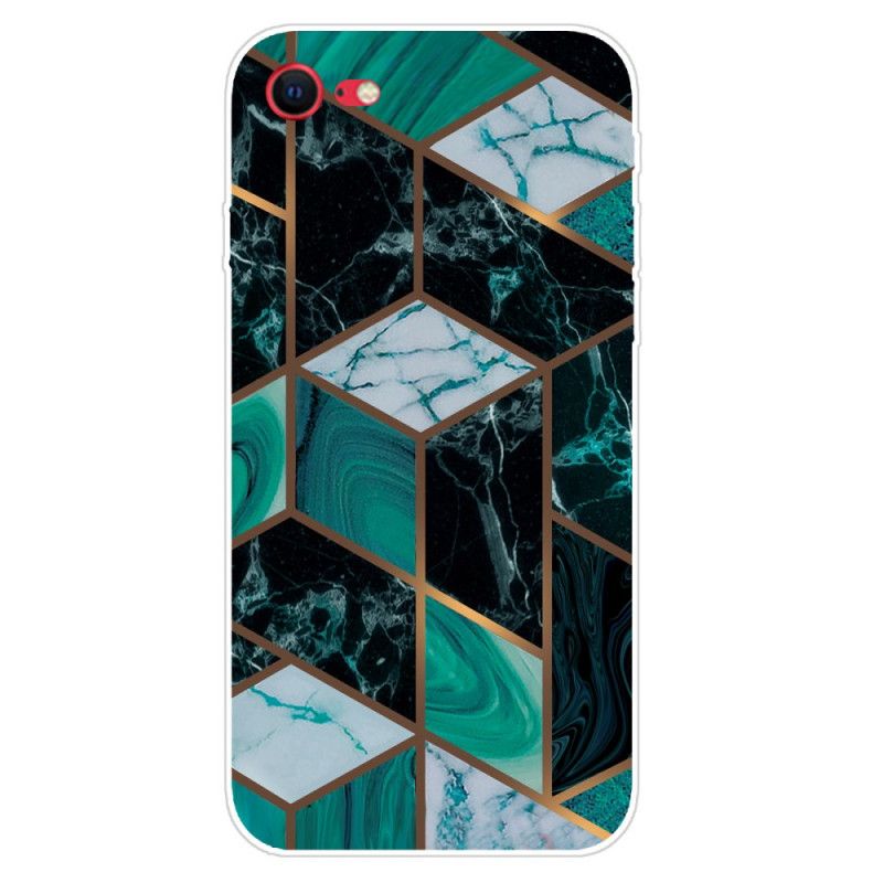 Hoesje voor iPhone 7 / 8 / SE 2 Wit Zwart Geometrisch Marmer