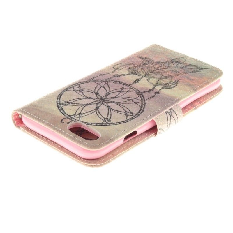 Leren Hoesje iPhone 7 / 8 / SE 2 Beige Zwart Veren Dromenvanger