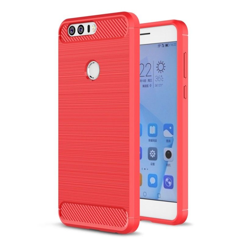 Hoesje Honor 8 Rood Zwart Geborsteld Koolstofvezel