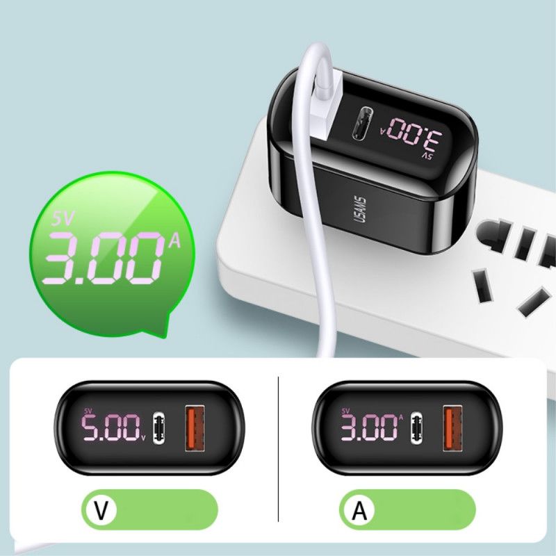 Usams Fast Charger Digitaal Display