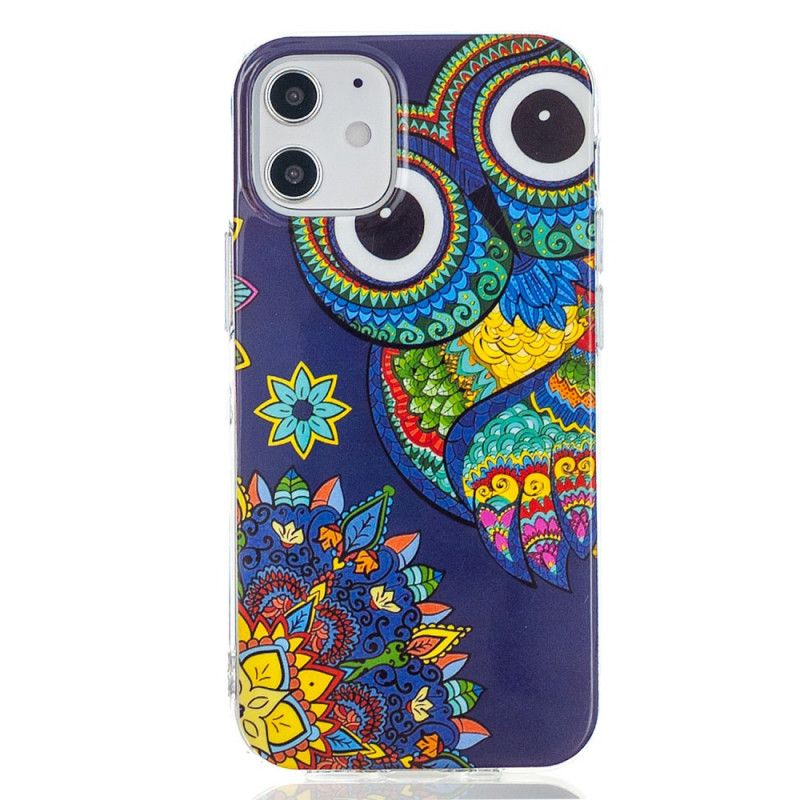 Case Hoesje iPhone 12 Mini Telefoonhoesje Fluorescerende Mandala-Uil