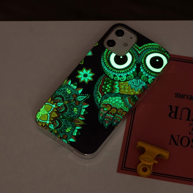 Case Hoesje iPhone 12 Mini Telefoonhoesje Fluorescerende Mandala-Uil