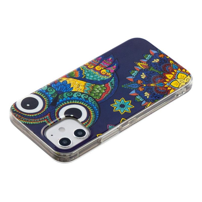 Case Hoesje iPhone 12 Mini Telefoonhoesje Fluorescerende Mandala-Uil