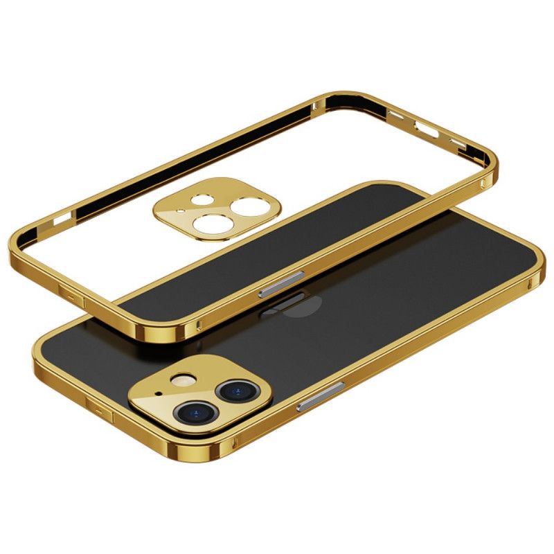 Case Hoesje iPhone 12 Mini Zilver Paars Telefoonhoesje Transparante Randen Van Aluminiumlegering
