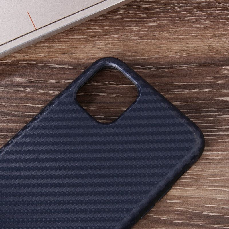 Cover Hoesje iPhone 12 Mini Donkerblauw Zwart Telefoonhoesje Koolstofvezeltextuur