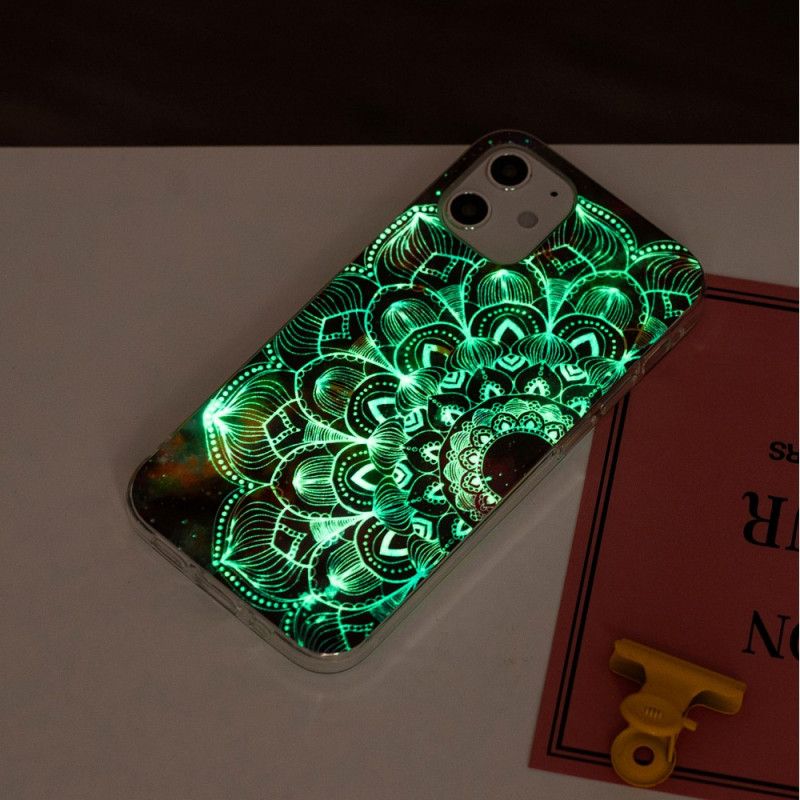 Cover Hoesje iPhone 12 Mini Donkerrood Zwart Telefoonhoesje Fluorescerende Bloemenreeks