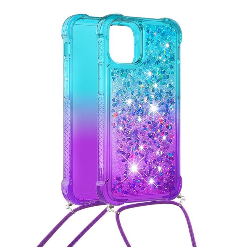 Cover Hoesje iPhone 12 Mini Lichtblauw Roze Telefoonhoesje Siliconen Glitter En Koord