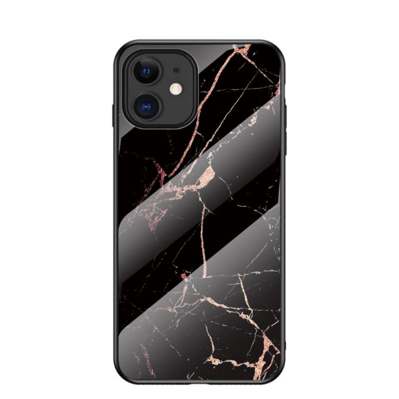 Cover Hoesje iPhone 12 Mini Wit Zwart Telefoonhoesje Marmeren Kleuren Gehard Glas