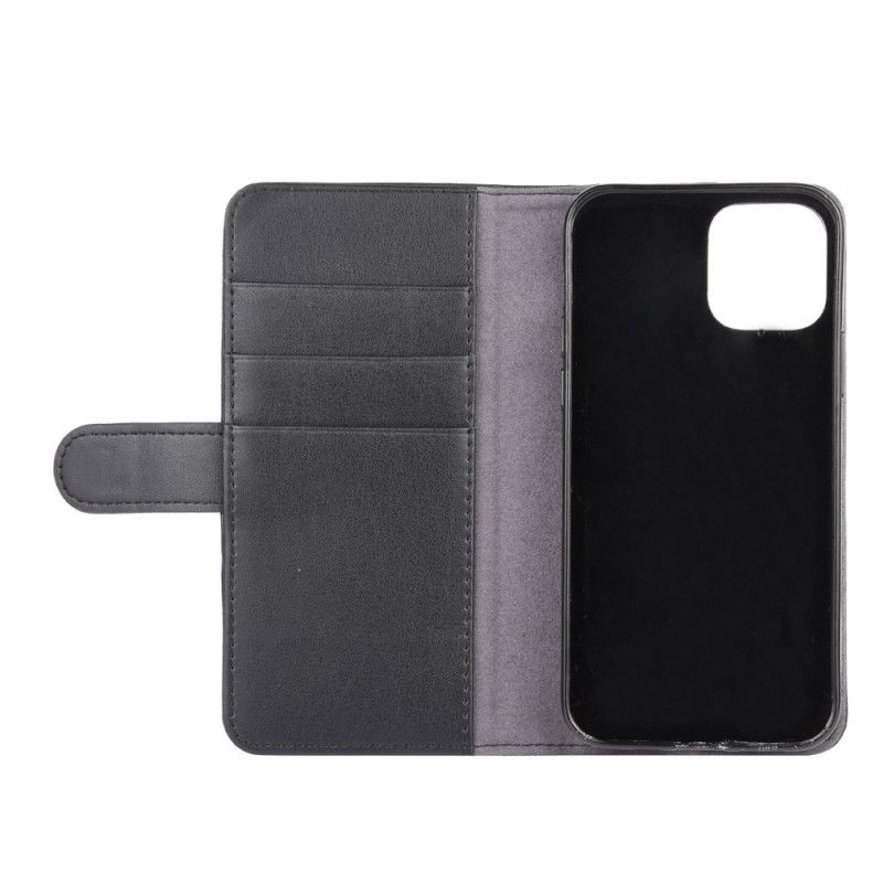 Flip Case Leren iPhone 12 Mini Bruin Zwart Echt Leer