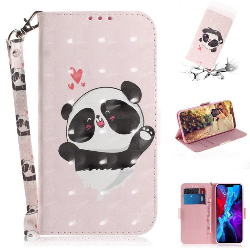 Flip Case Leren iPhone 12 Mini Panda Love Met String