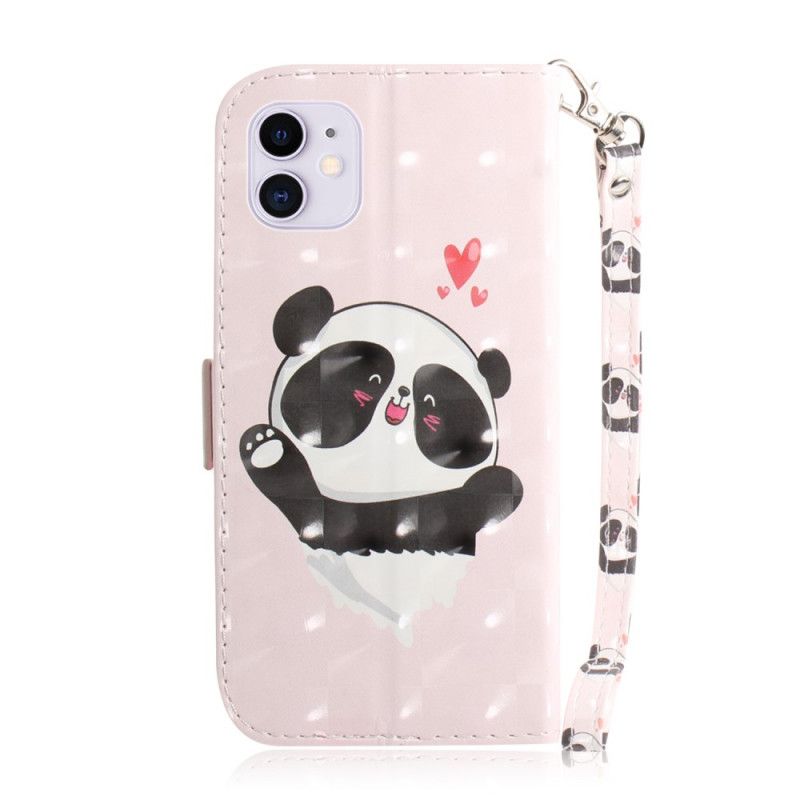 Flip Case Leren iPhone 12 Mini Panda Love Met String