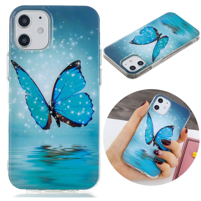 Hoesje iPhone 12 Mini Fluorescerende Blauwe Vlinder