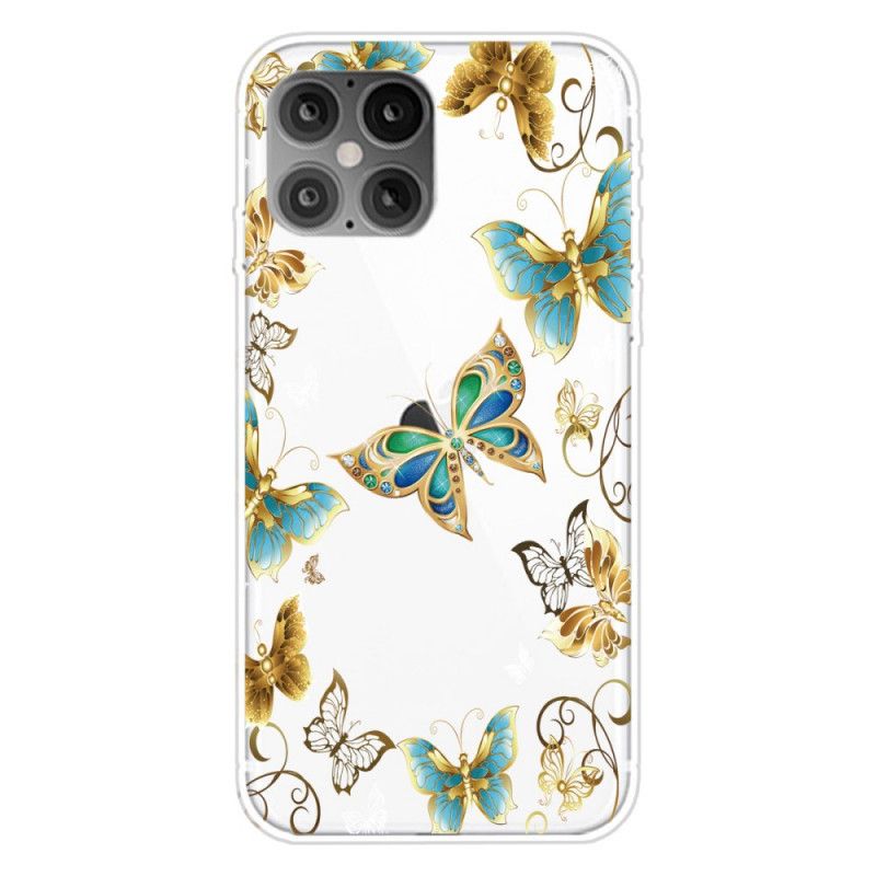 Hoesje iPhone 12 Mini Goud Donkerblauw Vlinders