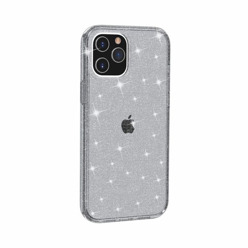 Hoesje iPhone 12 Mini Magenta Grijs Transparante Glitter