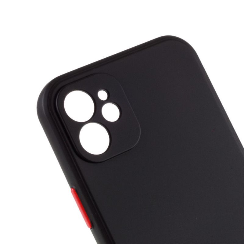 Hoesje iPhone 12 Mini Rood Zwart Flexibele Siliconen Gekleurde Knop