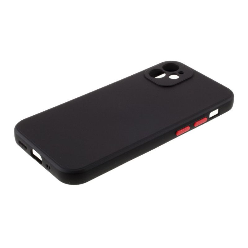 Hoesje iPhone 12 Mini Rood Zwart Flexibele Siliconen Gekleurde Knop