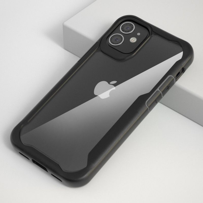 Hoesje iPhone 12 Mini Rood Zwart Transparante Hybride Met Siliconen Randen