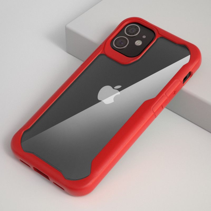 Hoesje iPhone 12 Mini Rood Zwart Transparante Hybride Met Siliconen Randen