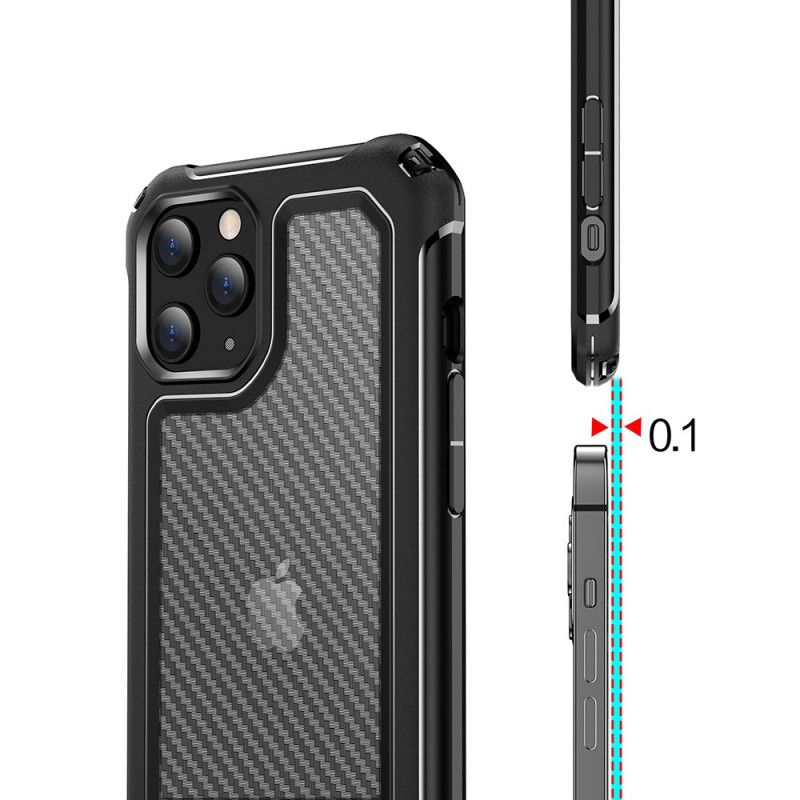 Hoesje iPhone 12 Mini Rood Zwart Transparante Koolstofvezeltextuur
