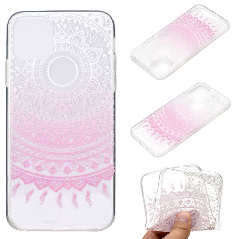 Hoesje voor iPhone 12 Mini Lichtblauw Roze Transparant Gekleurde Mandala