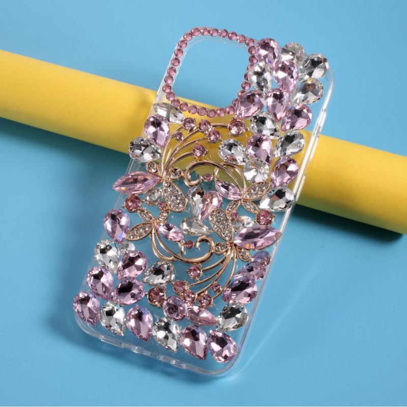 Hoesje voor iPhone 12 Mini Paars Lichtblauw Siliconen En Strass Steentjes