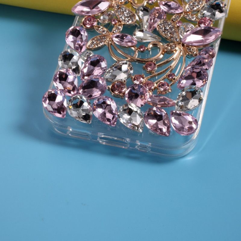 Hoesje voor iPhone 12 Mini Paars Lichtblauw Siliconen En Strass Steentjes