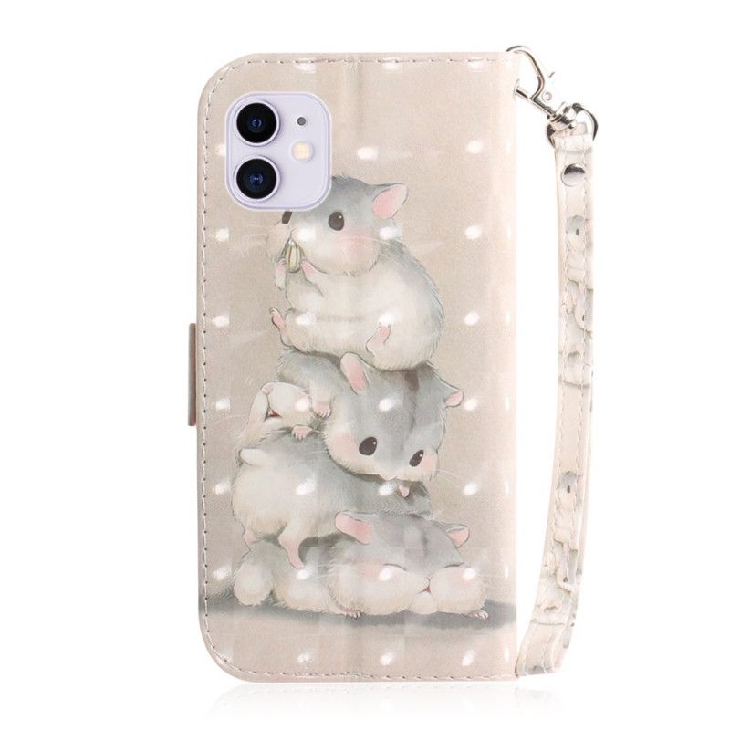 Leren Hoesje iPhone 12 Mini Hamsters Met String