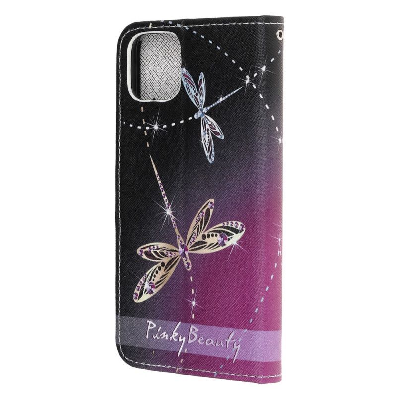 Leren Hoesje iPhone 12 Mini Libellen Met String