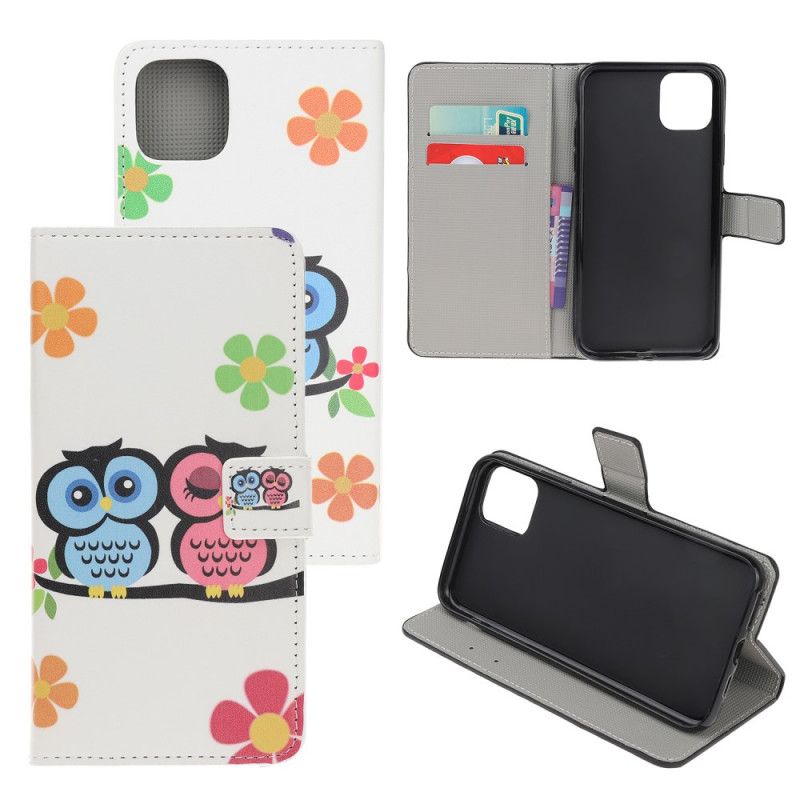 Leren Hoesje iPhone 12 Mini Paar Uilen