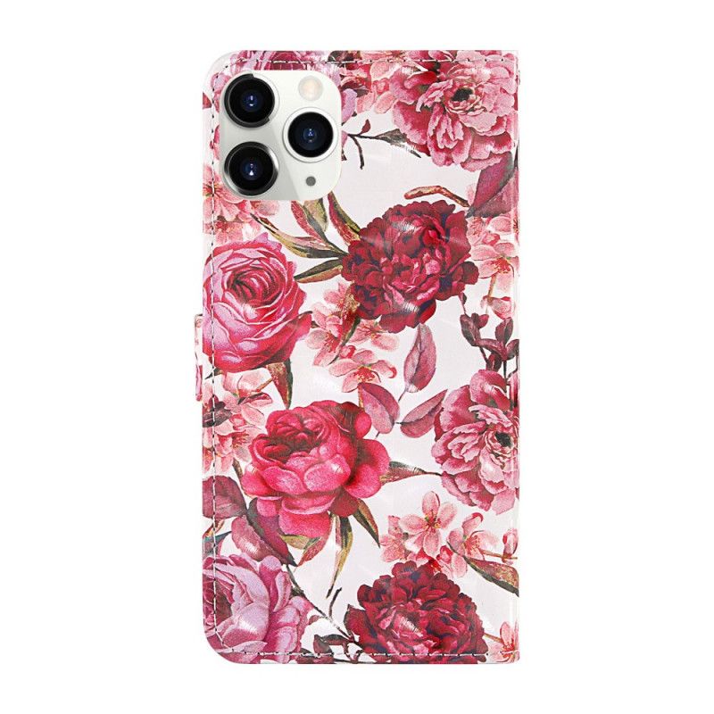 Leren Hoesje iPhone 12 Mini Rood Wit Lichtvlekjes Bloemen Met Riempje