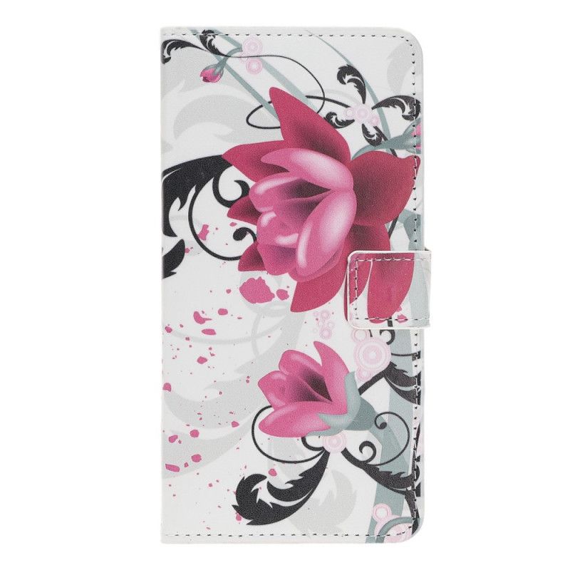 Leren Hoesje iPhone 12 Mini Roze Magenta Telefoonhoesje Tropische Bloemen