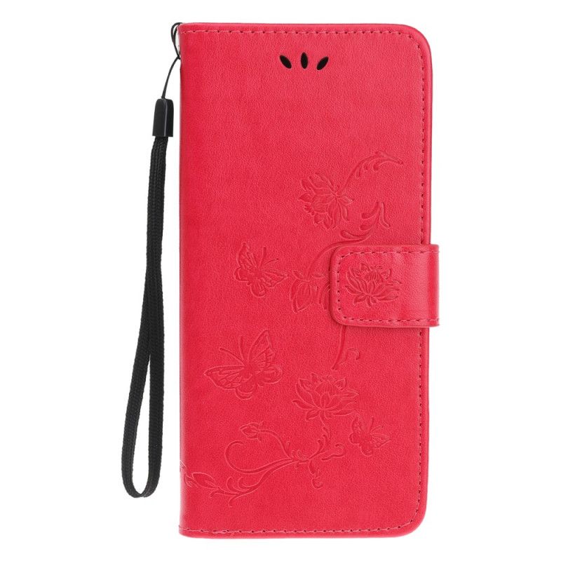 Leren Hoesje voor iPhone 12 Mini Grijs Zwart Bloemen Met String