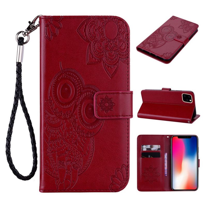 Leren Hoesje voor iPhone 12 Mini Magenta Grijs Uil Mandala En String