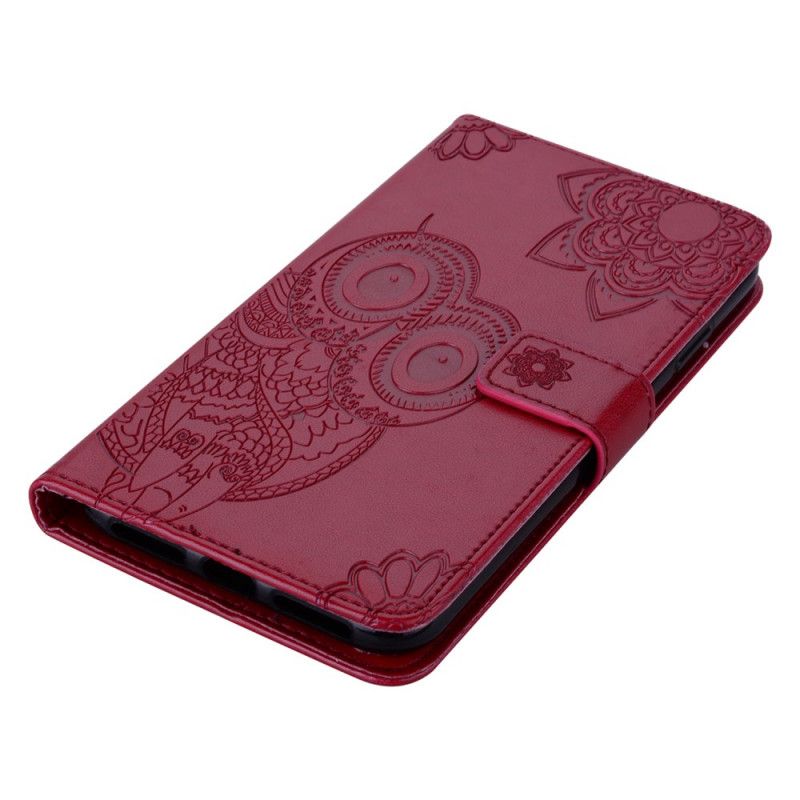 Leren Hoesje voor iPhone 12 Mini Magenta Grijs Uil Mandala En String