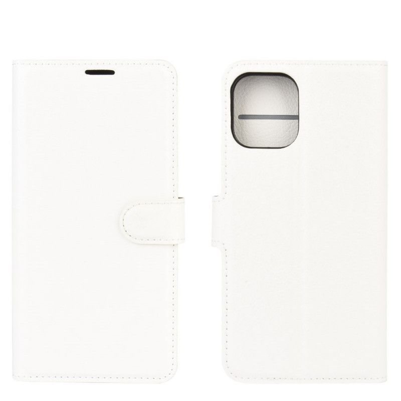 Leren Hoesje voor iPhone 12 Mini Wit Zwart Klassiek Lychee-Leereffect