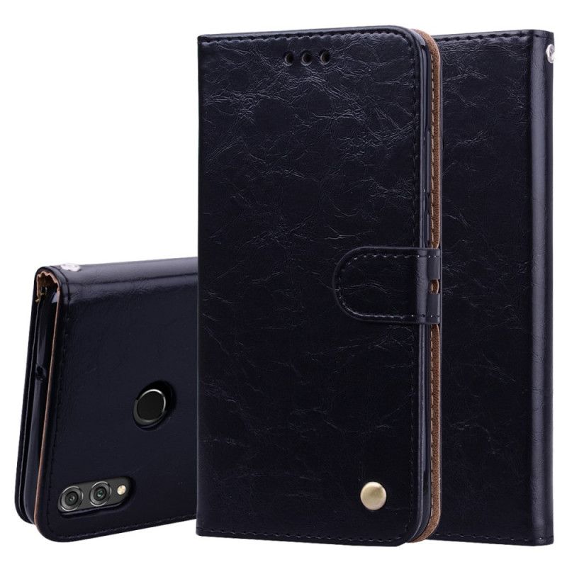 Leren Hoesje Honor 8X Donkerblauw Zwart Hoed Prins Vintage Olie Wax