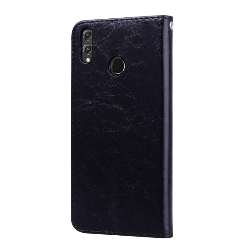 Leren Hoesje Honor 8X Donkerblauw Zwart Hoed Prins Vintage Olie Wax