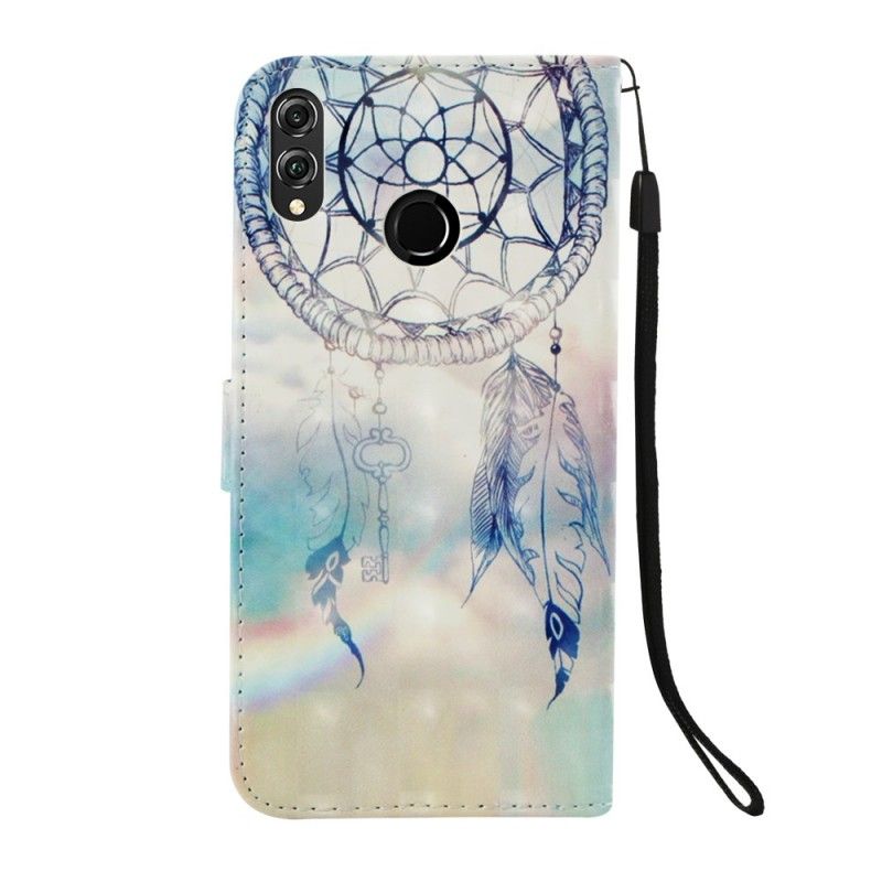 Leren Hoesje Honor 8X Lichtblauw Rood Aquarel Dromenvanger