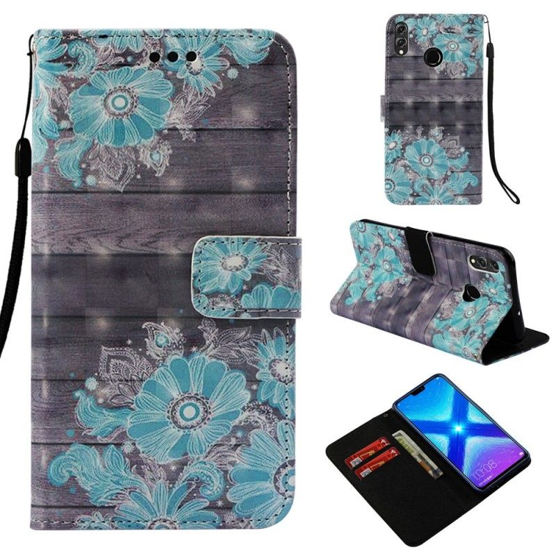 Leren Hoesje Honor 8X Telefoonhoesje Blauwe Bloemen