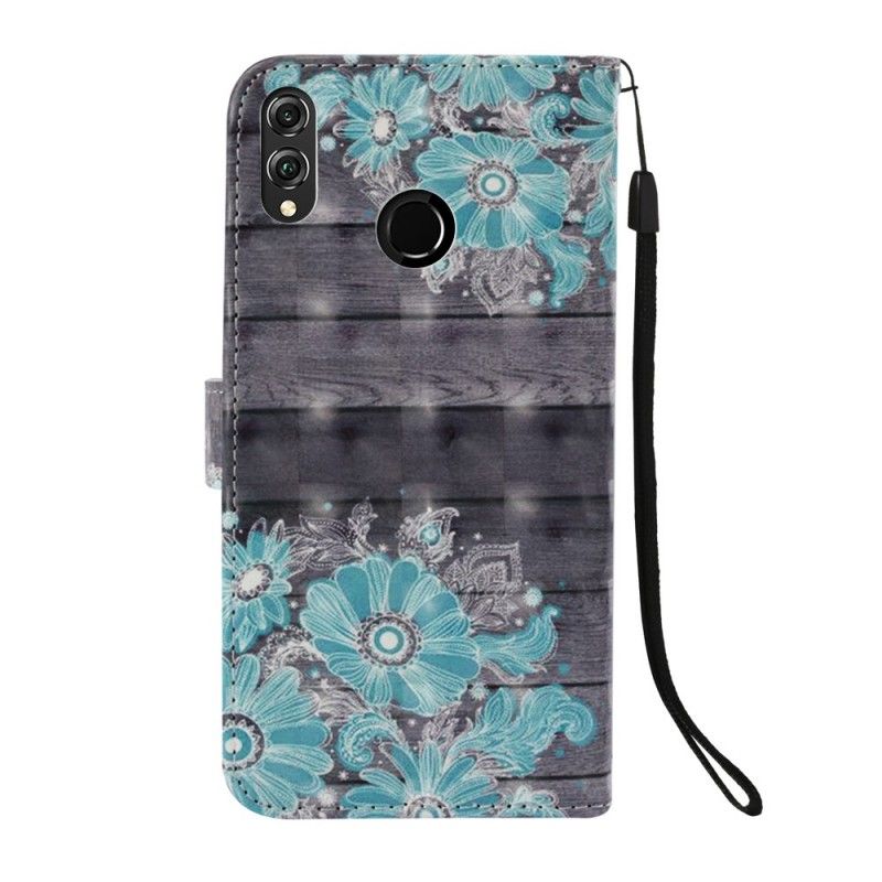 Leren Hoesje Honor 8X Telefoonhoesje Blauwe Bloemen