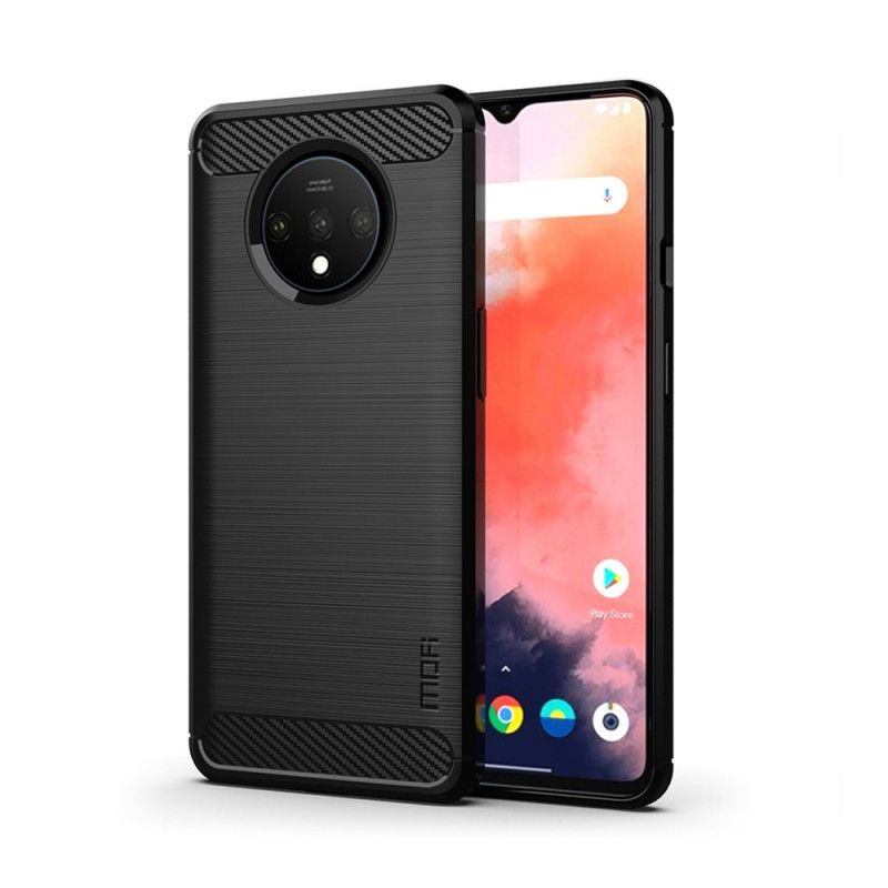 Cover Hoesje OnePlus 7T Grijs Zwart Telefoonhoesje Mofi Geborstelde Koolstofvezel