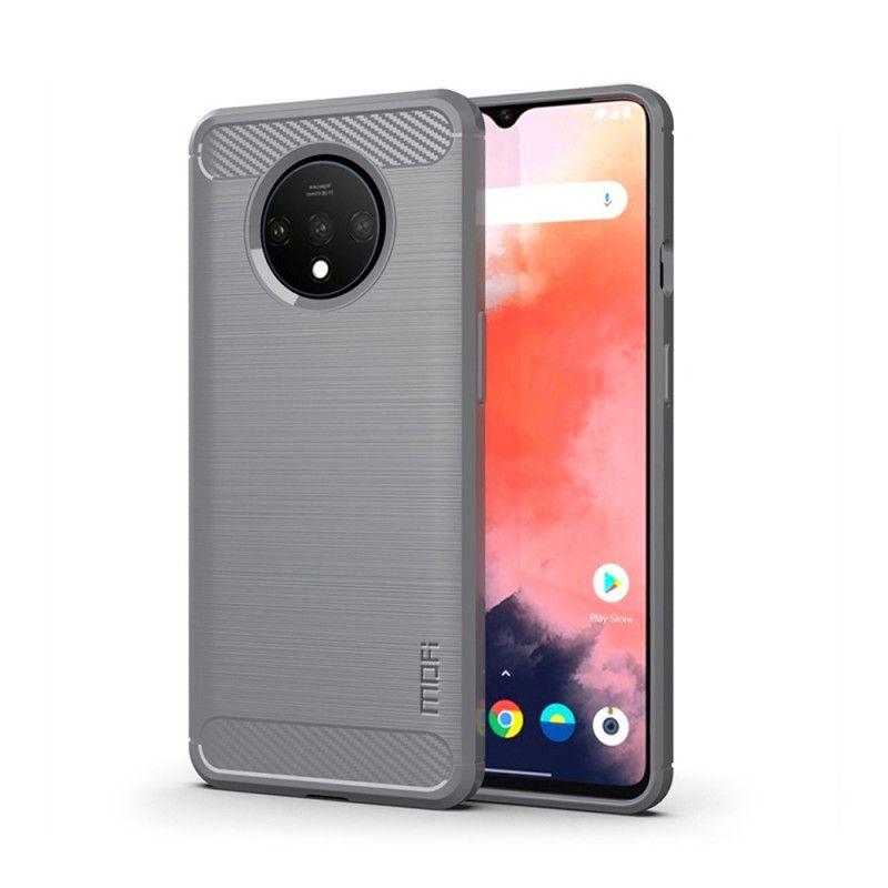 Cover Hoesje OnePlus 7T Grijs Zwart Telefoonhoesje Mofi Geborstelde Koolstofvezel